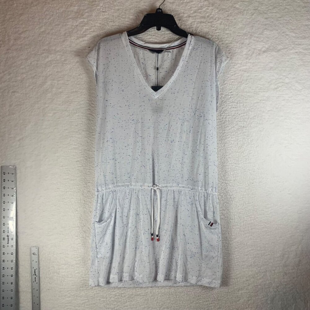 Tommy Hilfiger Women's White Blue Printed Tie Waist‎ V-Neck Cover Up Size S NWT